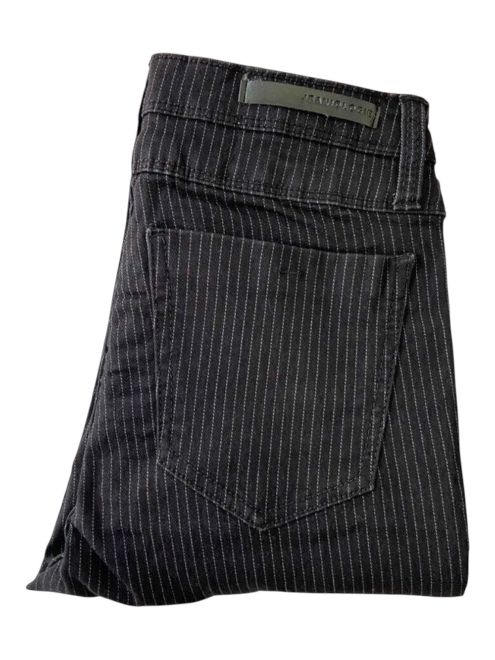 Jeaniologie black trouser jeans black white pinestripes skinny regular rise 2